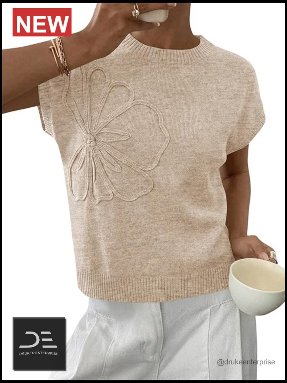 Cap Sleeve Floral Knit Pullover Sweater Lightweight Summer Top